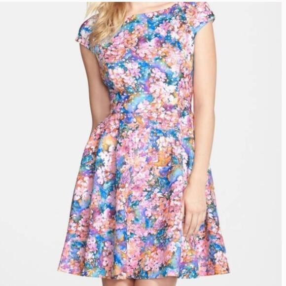 NWT Betsey Johnson Floral Romantic Fit & Flare Multicolor Short Sleeve Dress 4 - Picture 1 of 10